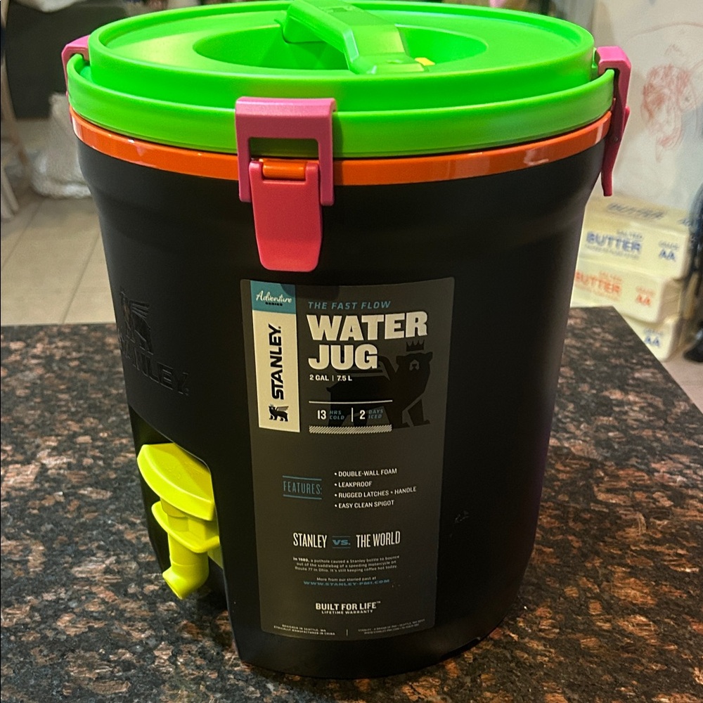 Stanley Black Water Jug with Neon Green Lid